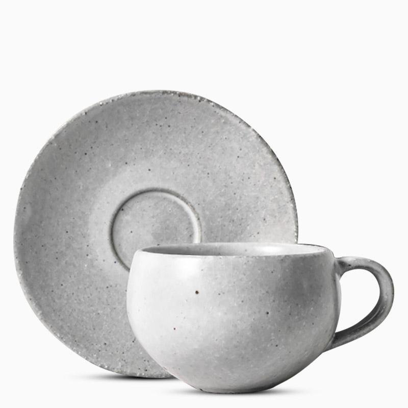 White Tapered Stoneware Mug Coffee Cup Teacup and Saucer - Home Decor > Storage Containers > Cups & Bowls & Spoons - DINIBLO 