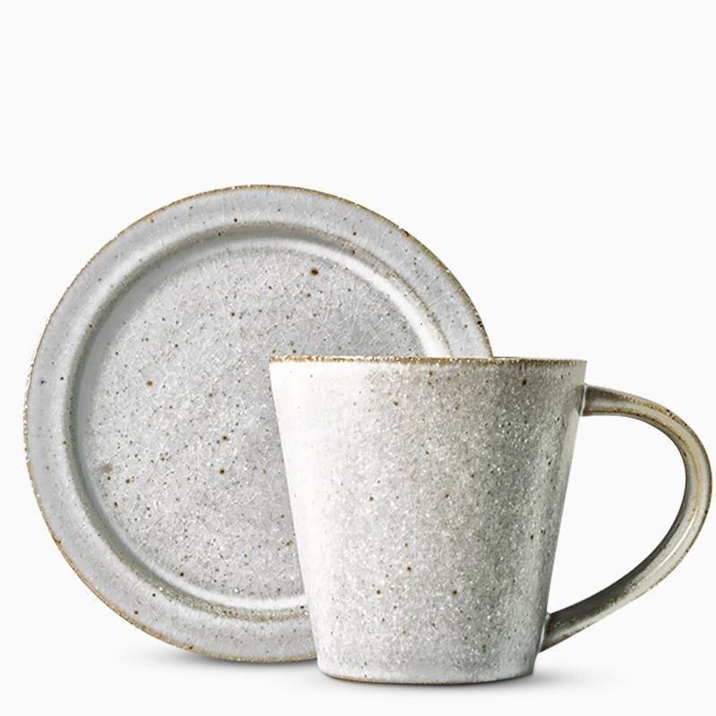 White Tapered Stoneware Mug Coffee Cup Teacup and Saucer - Home Decor > Storage Containers > Cups & Bowls & Spoons - DINIBLO 