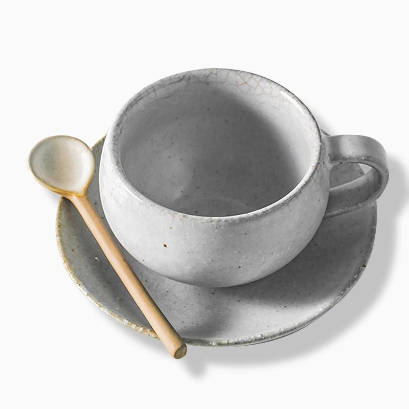 White Tapered Stoneware Mug Coffee Cup Teacup and Saucer - Home Decor > Storage Containers > Cups & Bowls & Spoons - DINIBLO 