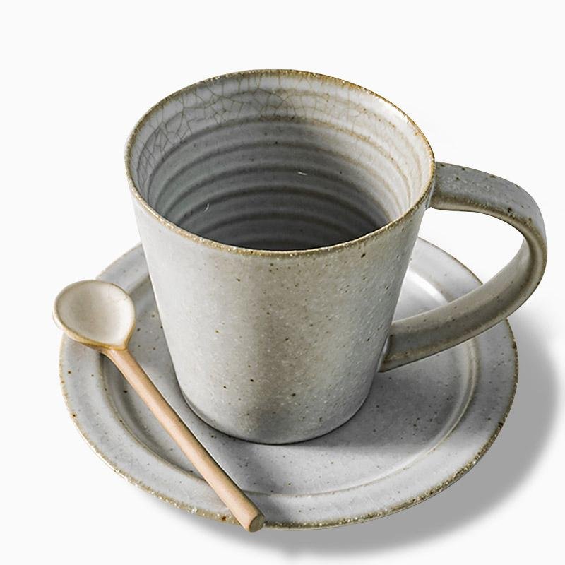 White Tapered Stoneware Mug Coffee Cup Teacup and Saucer - Home Decor > Storage Containers > Cups & Bowls & Spoons - DINIBLO 