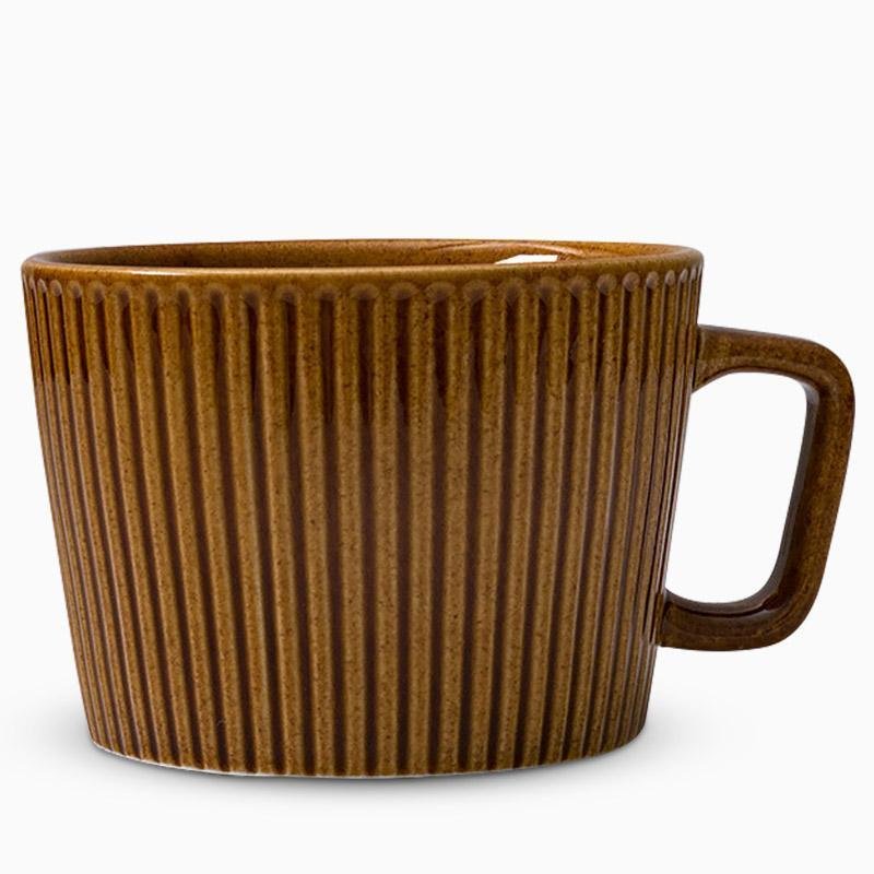 Stoneware Striped Coffee Latte Mug with Spoon Rattan Coaster - Home Decor > Storage Containers > Cups & Bowls & Spoons - DINIBLO 