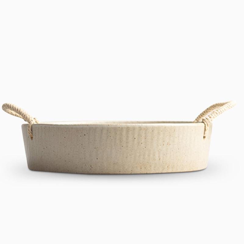 Stoneware Fruit Bread Serving Bowl with Rope Handle - Home Decor > Storage Containers > Cups & Bowls & Spoons - DINIBLO 