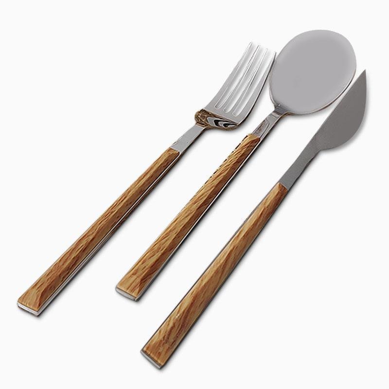 3 Piece Stainless Flatware Wooden Handle Silverware - Home Decor > Storage Containers > Cups & Bowls & Spoons - DINIBLO 