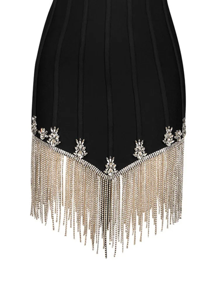 Corset Mini Black Dress with Rhinestone Threads -  - DINIBLO 