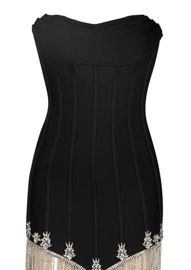 Corset Mini Black Dress with Rhinestone Threads -  - DINIBLO 