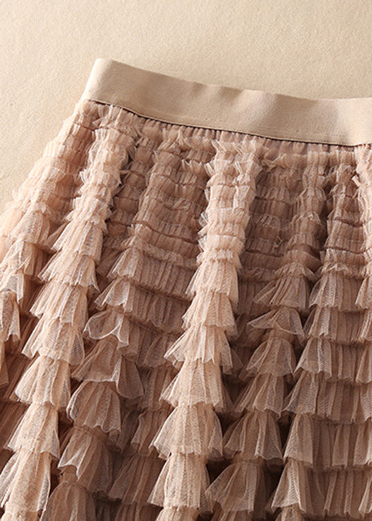 Unique Chocolate Apricot Patchwork wrinkled Tulle Skirts Spring - Skirts - DINIBLO 