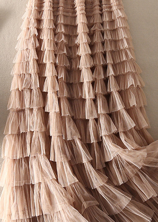 Unique Chocolate Apricot Patchwork wrinkled Tulle Skirts Spring - Skirts - DINIBLO 