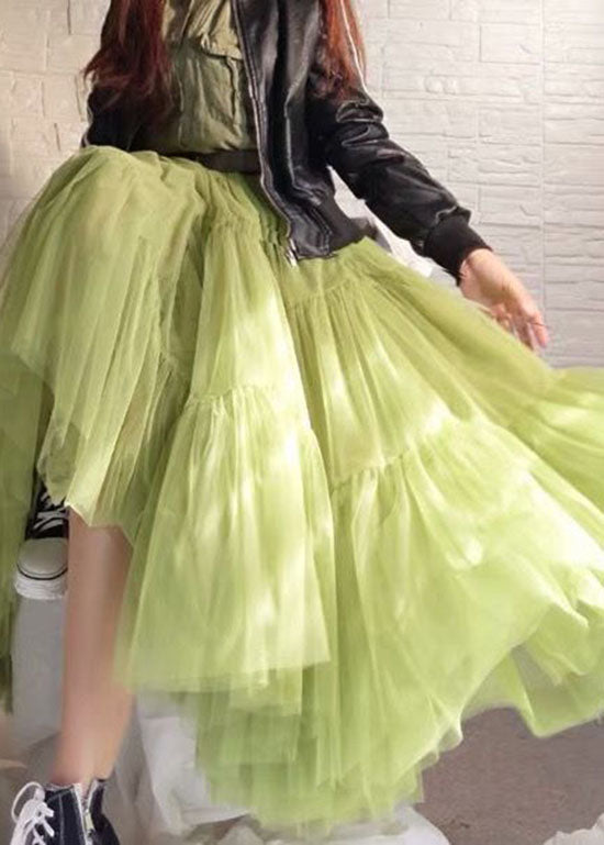 Unique Green Wrinkled Patchwork Tulle Skirt Summer - Skirts - DINIBLO 