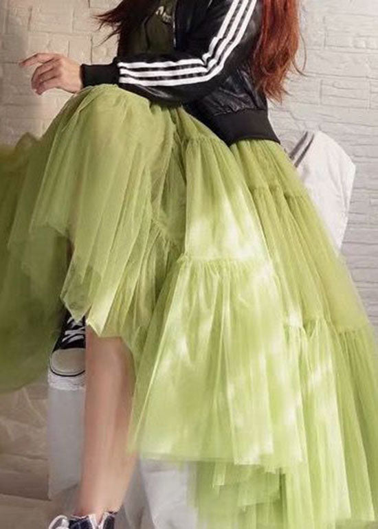 Unique Green Wrinkled Patchwork Tulle Skirt Summer - Skirts - DINIBLO 