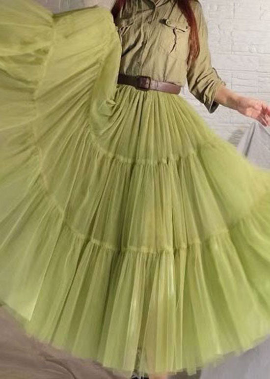 Unique Green Wrinkled Patchwork Tulle Skirt Summer - Skirts - DINIBLO 