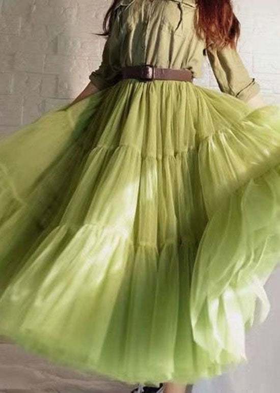 Unique Green Wrinkled Patchwork Tulle Skirt Summer - Skirts - DINIBLO 