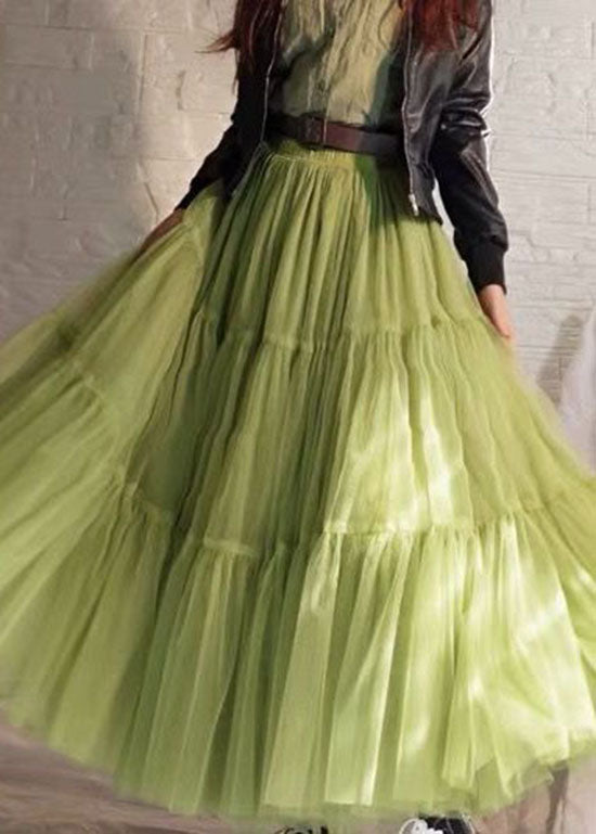 Unique Green Wrinkled Patchwork Tulle Skirt Summer - Skirts - DINIBLO 