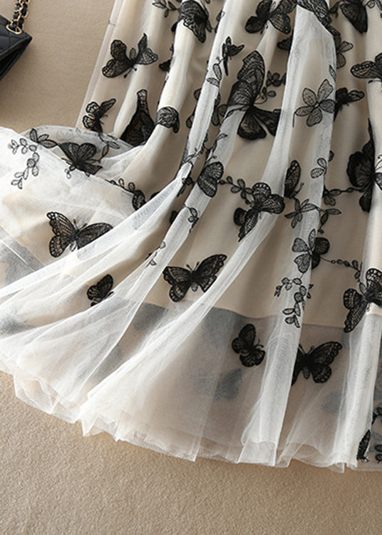 Vintage Beige Embroideried butterfly Tulle Skirts Spring - Skirts - DINIBLO 