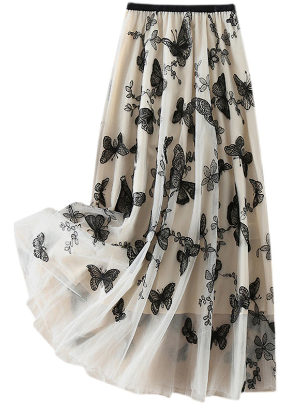 Vintage Beige Embroideried butterfly Tulle Skirts Spring - Skirts - DINIBLO 