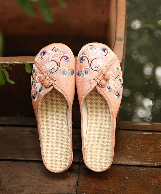 Vintage Orange Embroideried Comfy Cotton Slide Sandals - Slide Sandals - DINIBLO 