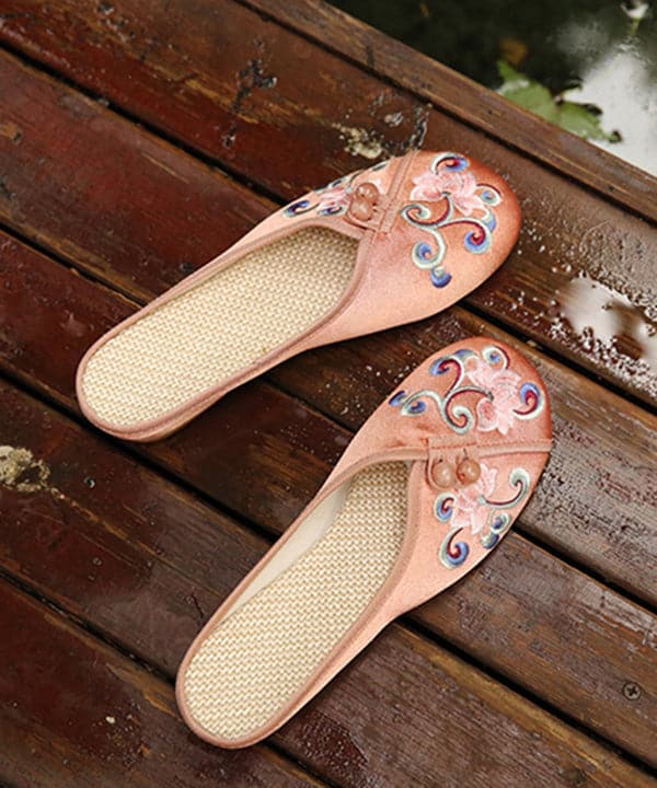 Vintage Orange Embroideried Comfy Cotton Slide Sandals - Slide Sandals - DINIBLO 