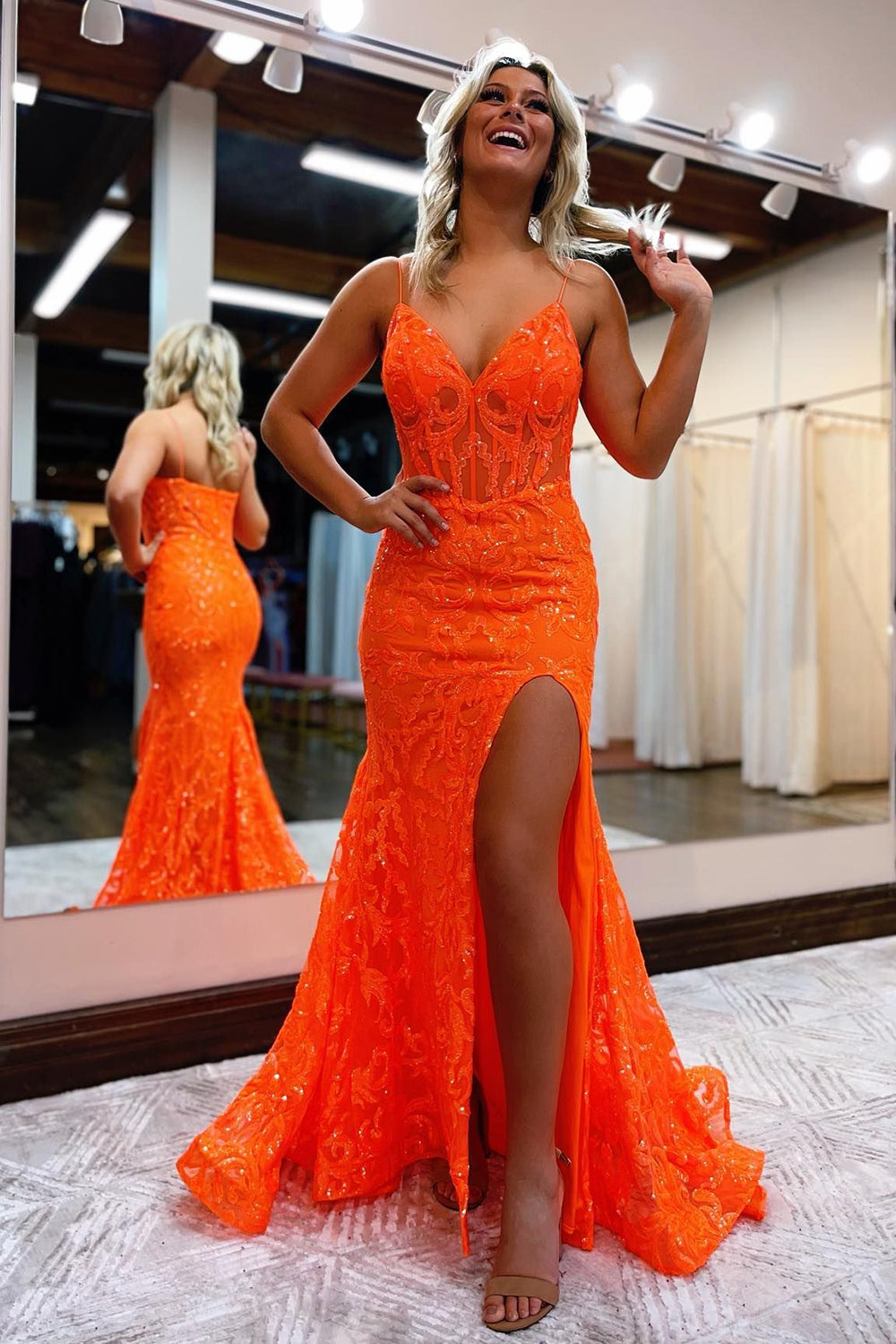 Lakelynn |Mermaid Spaghetti Straps Sequined Lace Prom Dress - Prom Dress - DINIBLO 