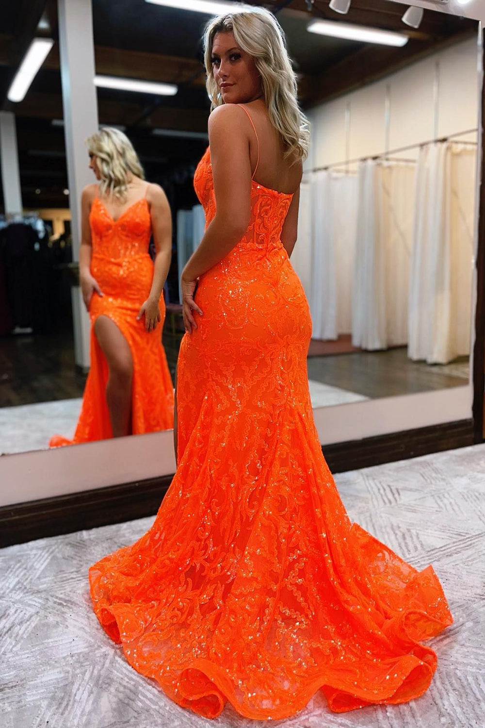 Lakelynn |Mermaid Spaghetti Straps Sequined Lace Prom Dress - Prom Dress - DINIBLO 