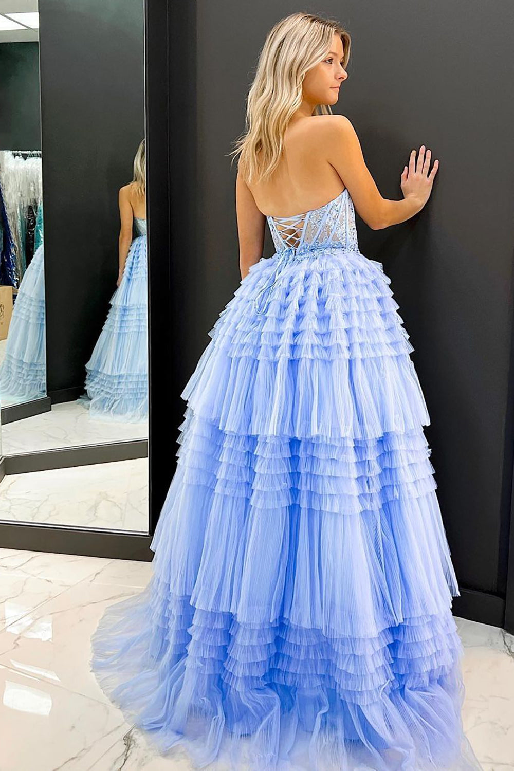 Gracie | A Line Sweetheart Tulle Long Prom Dress with Ruffles - Prom Dress - DINIBLO 