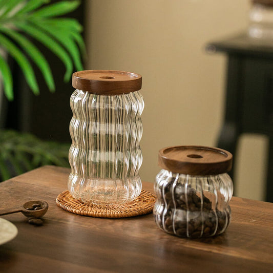 Wavy Striped Glass Storage Jar - Kitchen supplies - DINIBLO 