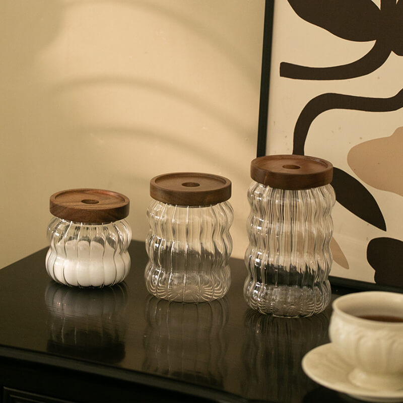 Wavy Striped Glass Storage Jar - Kitchen supplies - DINIBLO 