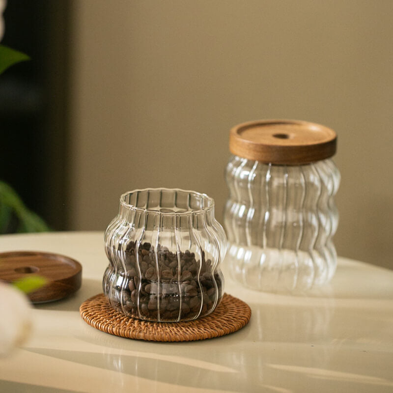 Wavy Striped Glass Storage Jar - Kitchen supplies - DINIBLO 