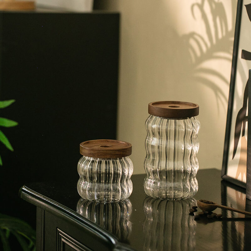 Wavy Striped Glass Storage Jar - Kitchen supplies - DINIBLO 