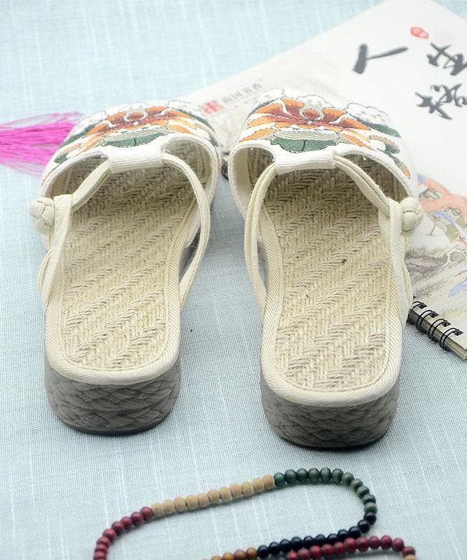 White Embroideried Cotton Flip Flops - Slide Sandals - DINIBLO 