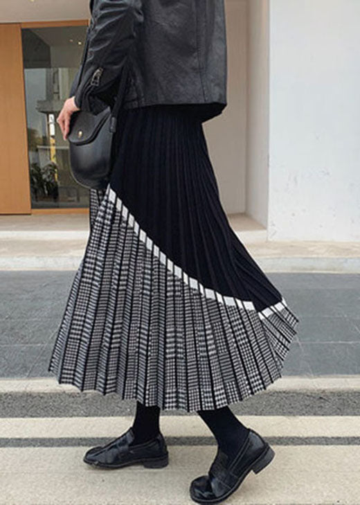 Women Black Patchwork Plaid Knit Skirts Winter - Skirts - DINIBLO 