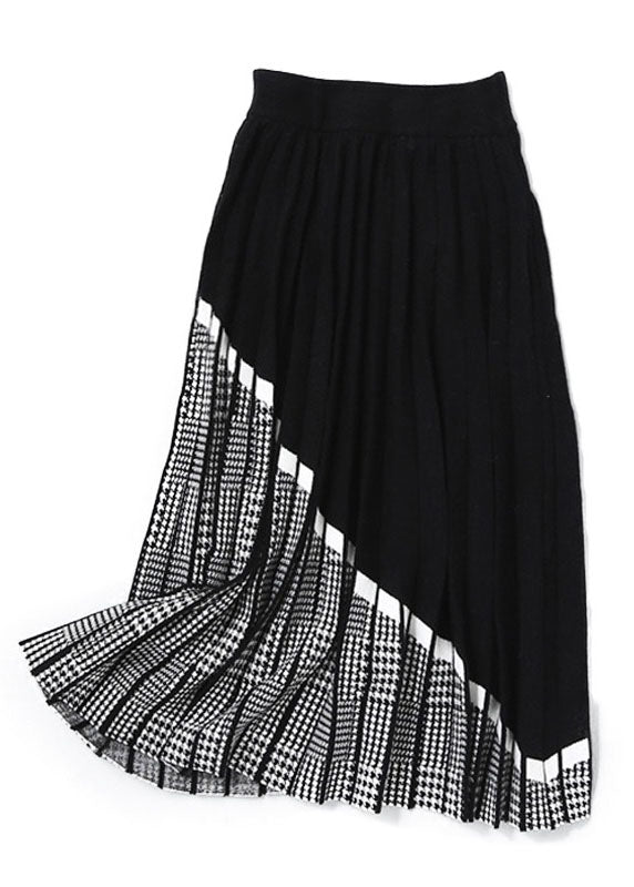 Women Black Patchwork Plaid Knit Skirts Winter - Skirts - DINIBLO 