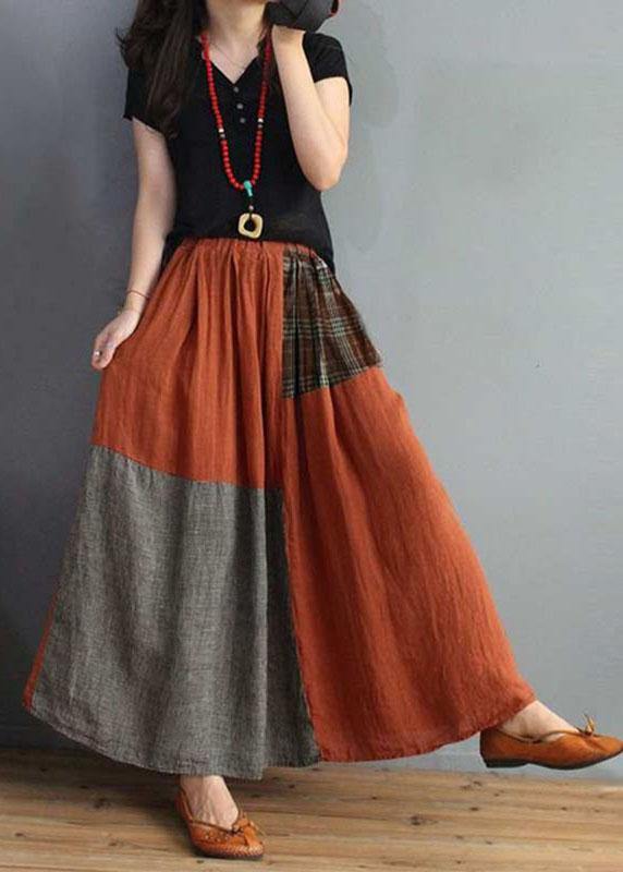 Women Plaid Patchwork Elastic Waist Swing Skirt With Pocket - Skirts - DINIBLO 