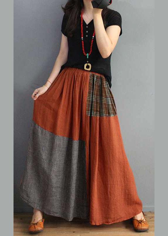 Women Plaid Patchwork Elastic Waist Swing Skirt With Pocket - Skirts - DINIBLO 