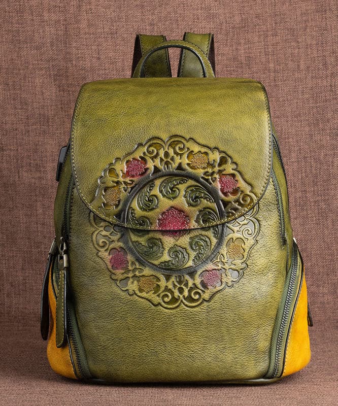 Women Red Embossing Paitings Calf Leather Backpack Bag - Backpack Bag - DINIBLO 