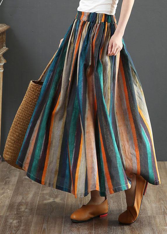 Women Striped A Line Retro Print Skirts Linen - Skirts - DINIBLO 