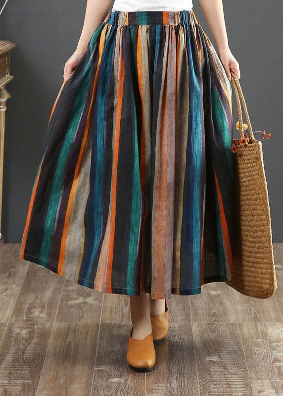 Women Striped A Line Retro Print Skirts Linen - Skirts - DINIBLO 