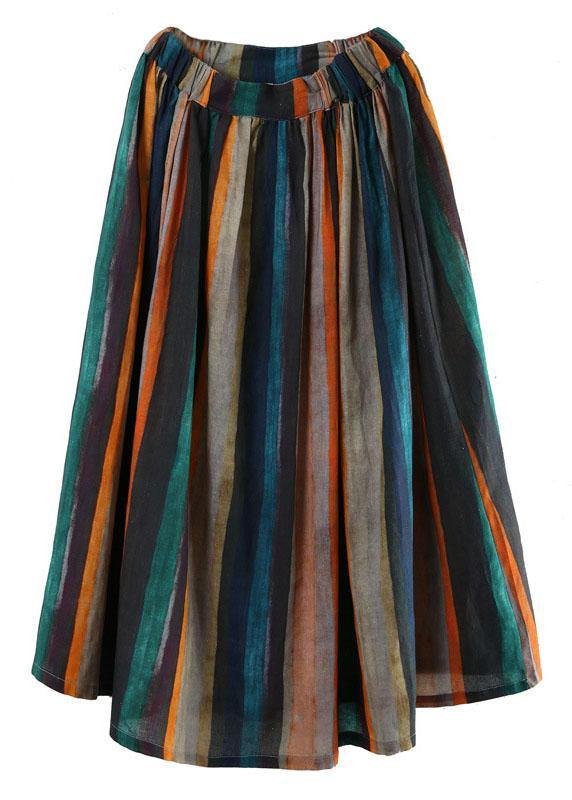 Women Striped A Line Retro Print Skirts Linen - Skirts - DINIBLO 