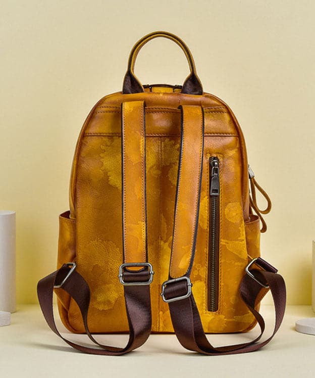 Women Yellow Graffiti Paitings Calf Leather Backpack Bag - Backpack Bag - DINIBLO 