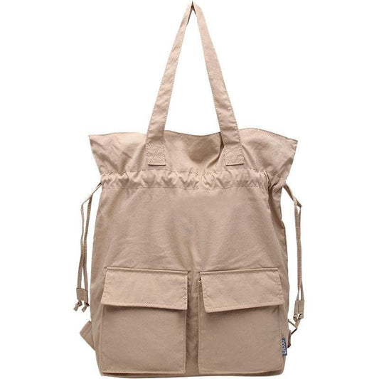 Women khaki Quotes Double Front Pockets Simple Drawstring Backpacks -  - DINIBLO 