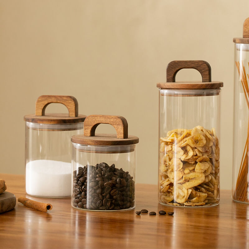 Wooden Handle Glass Storage Jar - Kitchen supplies - DINIBLO 