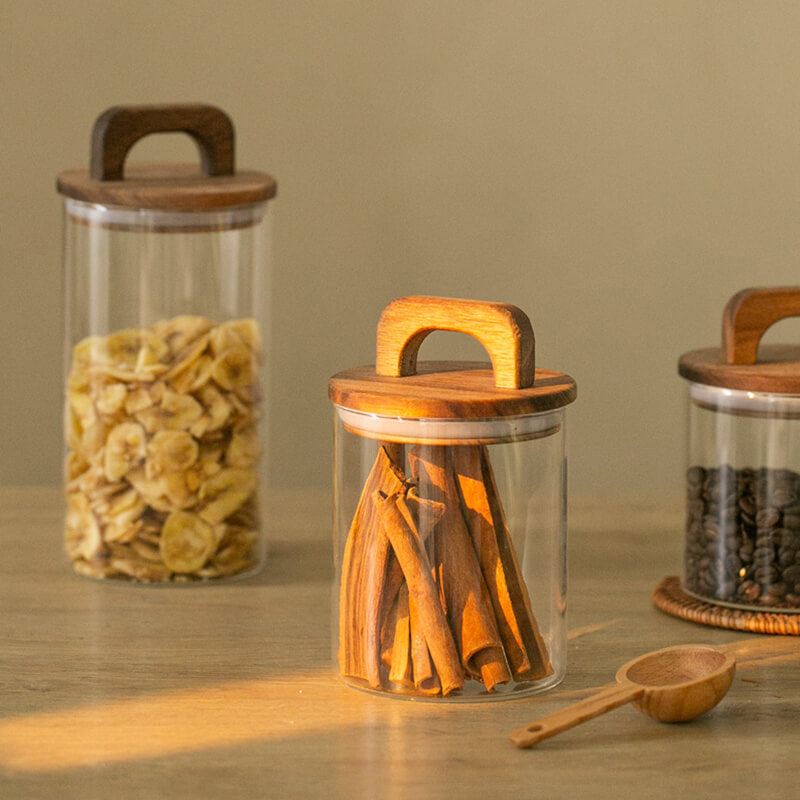 Wooden Handle Glass Storage Jar - Kitchen supplies - DINIBLO 