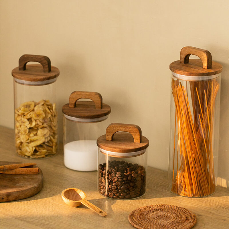 Wooden Handle Glass Storage Jar - Kitchen supplies - DINIBLO 