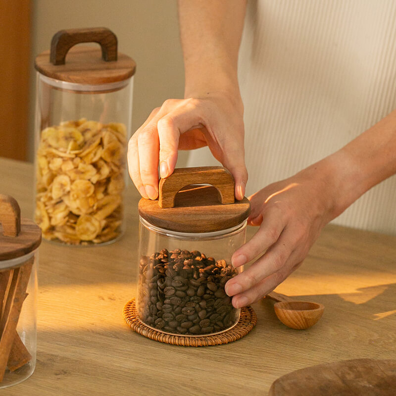 Wooden Handle Glass Storage Jar - Kitchen supplies - DINIBLO 