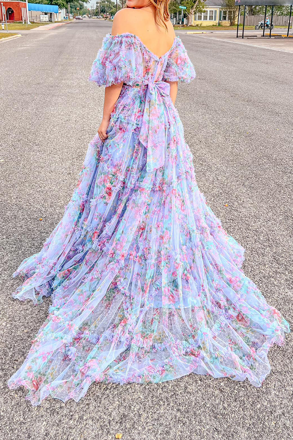 Sydney |A Line Off The Shoulder Floral Tulle Prom Dress - Prom Dress - DINIBLO 