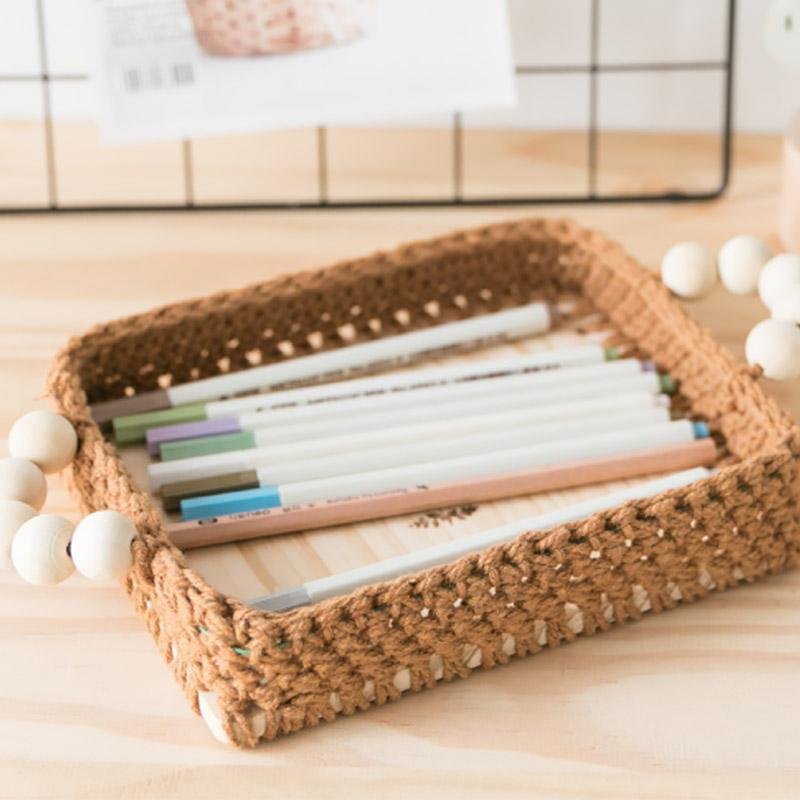 Square Natural Wicker Decorative BurlyWood Tray - Organization > Storage Containers > Storage Trays - DINIBLO 