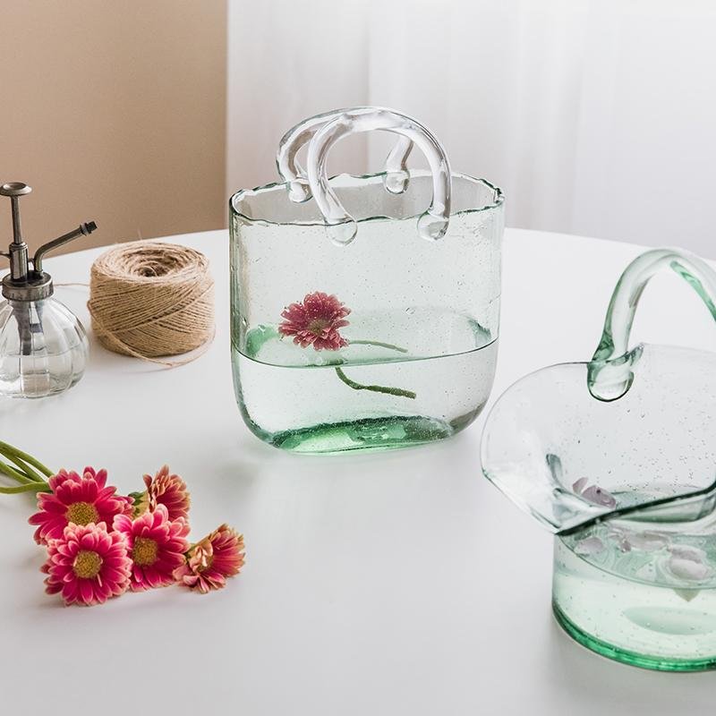 Basket Shaped Green Glass Vases Rose Flower Vases - Home Decor > Home Accessories > Vases - DINIBLO 