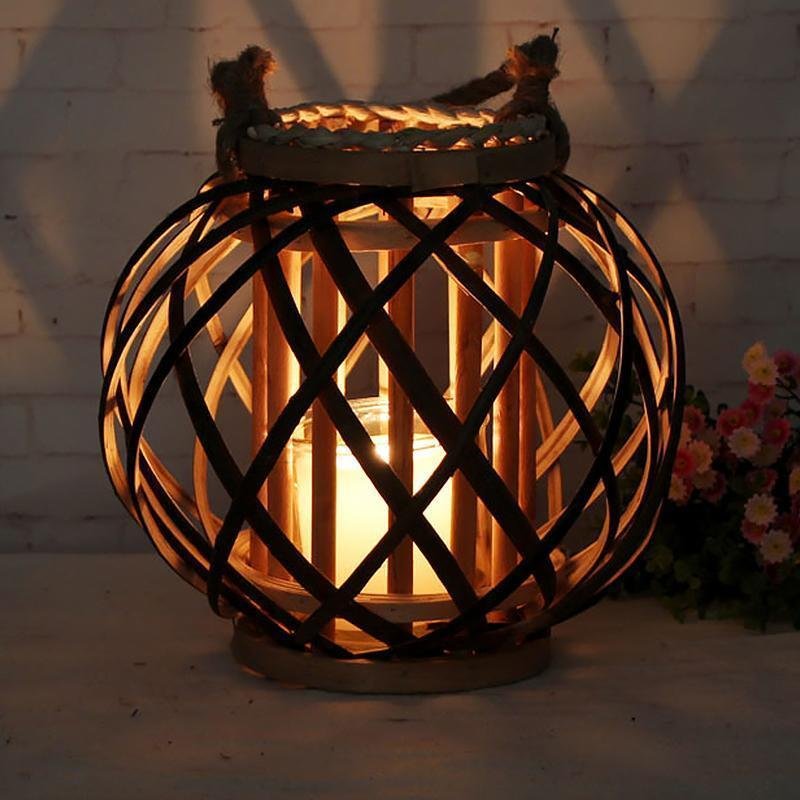 Handmade Globe Portable Retro Farmhouse Wicker Woven Lanterns - Home Decor > Candle holders & Lanterns > Lanterns - DINIBLO 