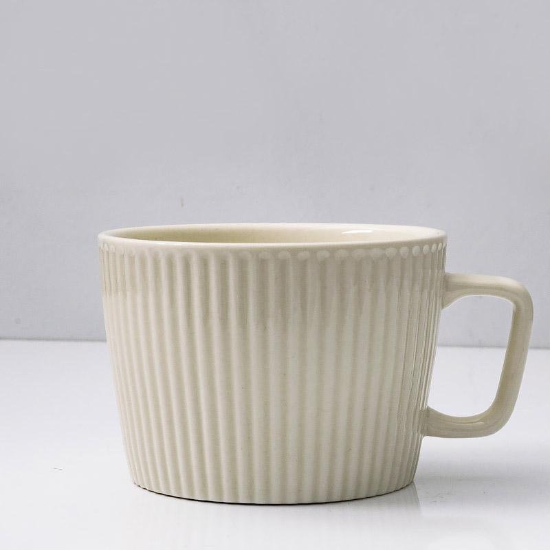 Stoneware Striped Coffee Latte Mug with Spoon Rattan Coaster - Home Decor > Storage Containers > Cups & Bowls & Spoons - DINIBLO 