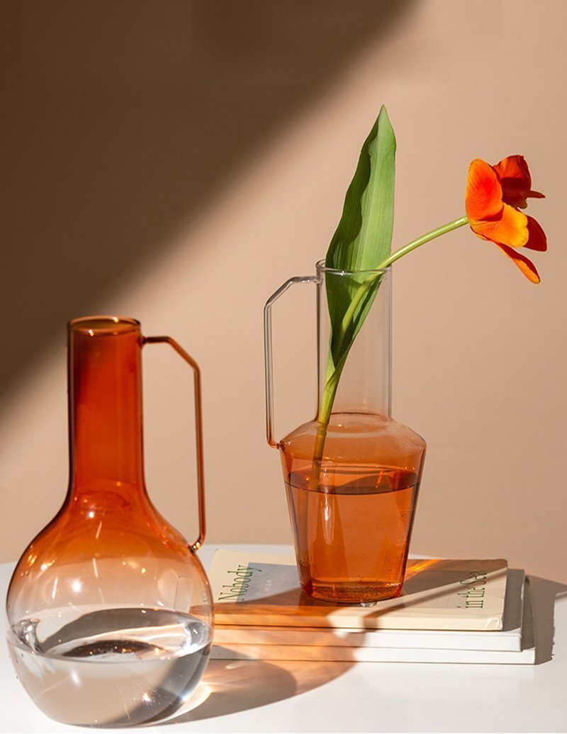 Red White Glass Flower Vase with Single Handle - Home Decor > Home Accessories > Vases - DINIBLO 