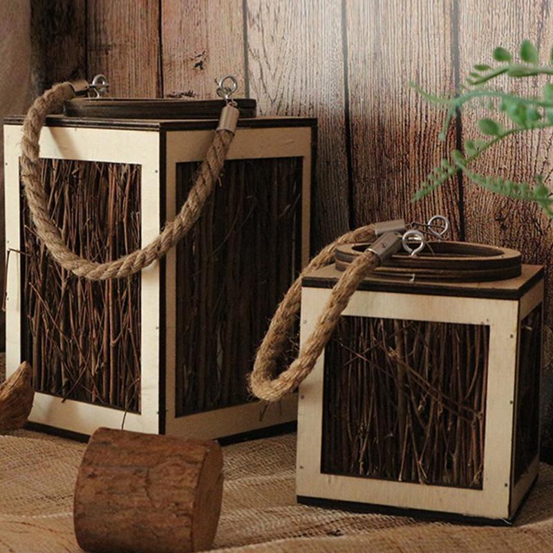 Farmhouse Vintage Elm Tree Branch Woven Lanterns with Handle - Home Decor > Candle holders & Lanterns > Lanterns - DINIBLO 