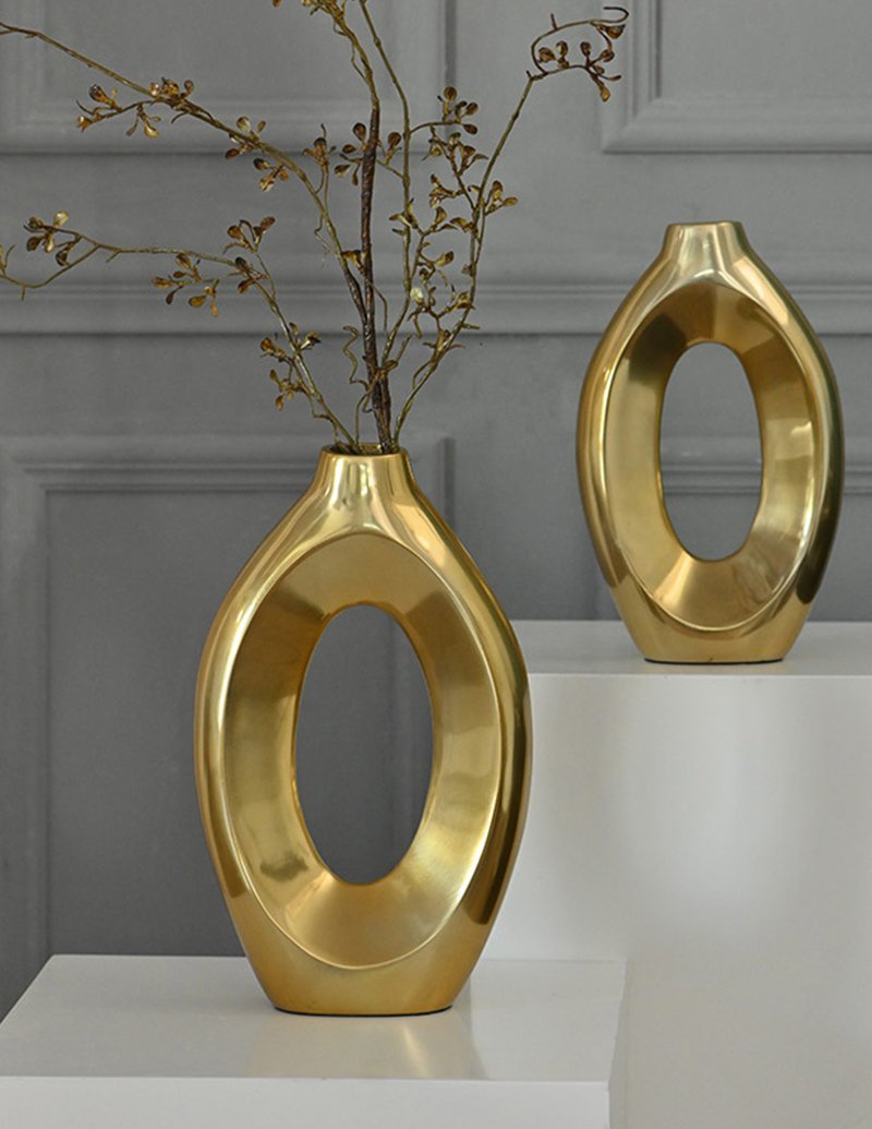 Oval Gold Hollow Decorative Flower Vases - Home Decor > Home Accessories > Vases - DINIBLO 